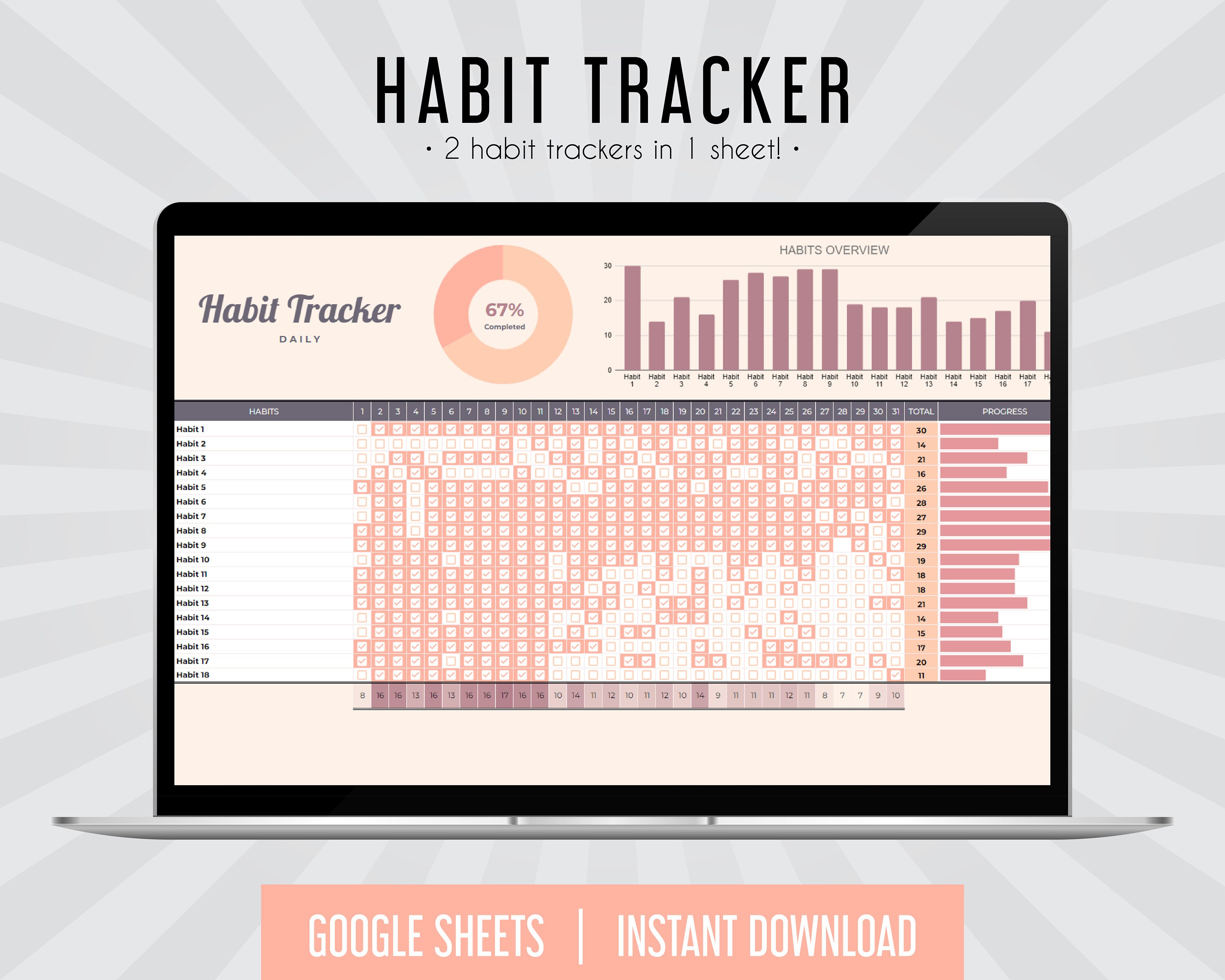 Habit Tracker, Goal Tracker, Monthly Habit, Daily Routine, Habit ...