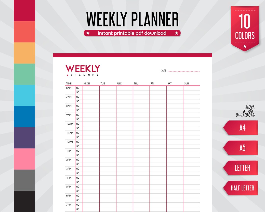 Hourly Week Planner, Printable Planner, Hourly Planner, Weekly Schedule ...