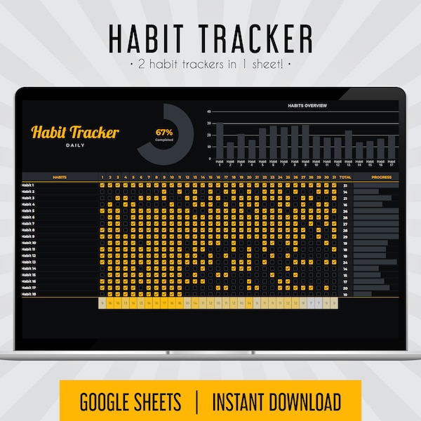 Habit Tracker, Goal Tracker, Spreadsheet, Google Sheets, Habit Tracking, Goal Planner, Habit Planner, Spreadsheet Planner, Excel Templates