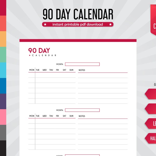 Productivity, Time Management, 90 Days, Calendar, Printable, Planner, Organization, Goal Tracker, Time Planner