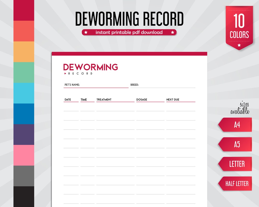 Deworming Tracker, Parasite Treatment Log, Worming Schedule Planner ...