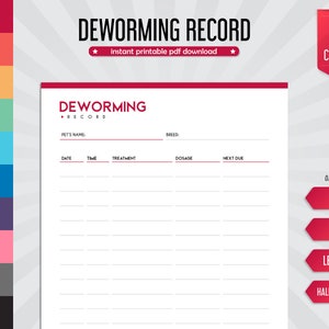 Deworming Tracker, Parasite Treatment Log, Worming Schedule Planner ...