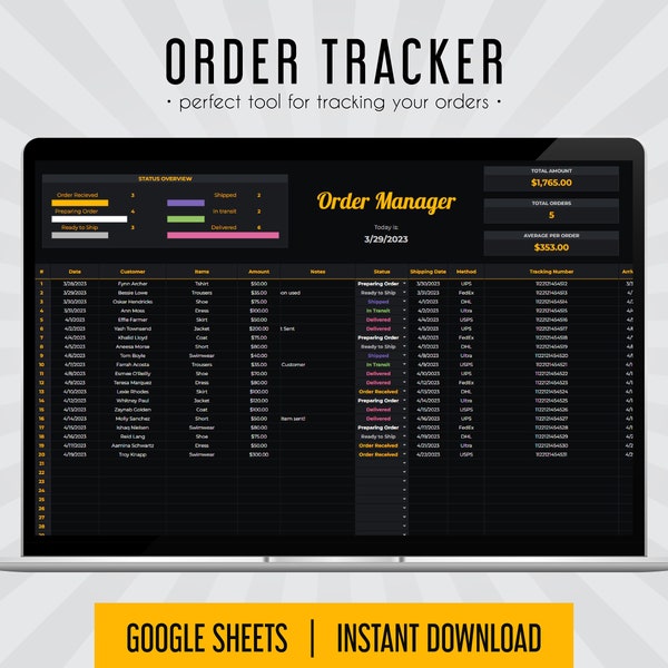 Purchase Tracking Spreadsheet - Etsy