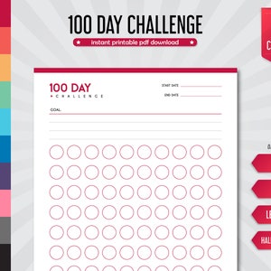 100 Day Challenge, Challenge Tracker, Fitness Challenge, Digital ...