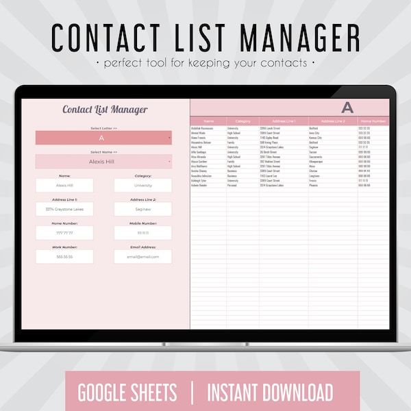 Contact List, Contact List Sheet, Google Sheets, Address Book, Address Sheet, Contact Organizer, Emergency List Emergency OrganizerPrintable