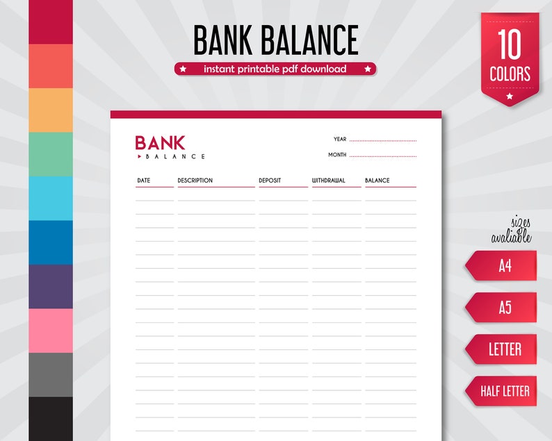 Bank Balance Sheet, Banking Sheet, Finance Log, Banking Record, Digital