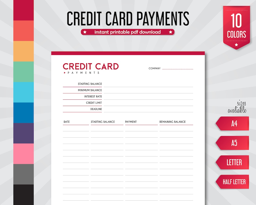 Credit Card Payments, Printable Planner, Planner Insert, Planner ...