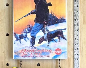 REMINGTON-UMC ~ Winter-Kaninchen-Jagd-Werbung mit 2 Beagles & Muschel