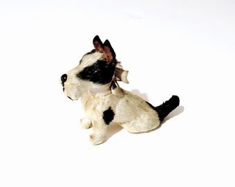 Steiff Vintage Mohair Fox Terrier: Beige & Black Glass Eyes