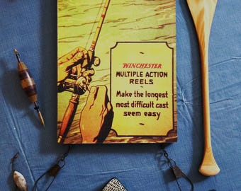 1920's WINCHESTER MULTIPLE Action Reels Sign ~ ECLIPSE Minnow Bucket ~ Reproduction