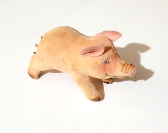 Steiff Joanthe 1954 - 1964 pink mohair pig with curly tail & blue beaded eyes