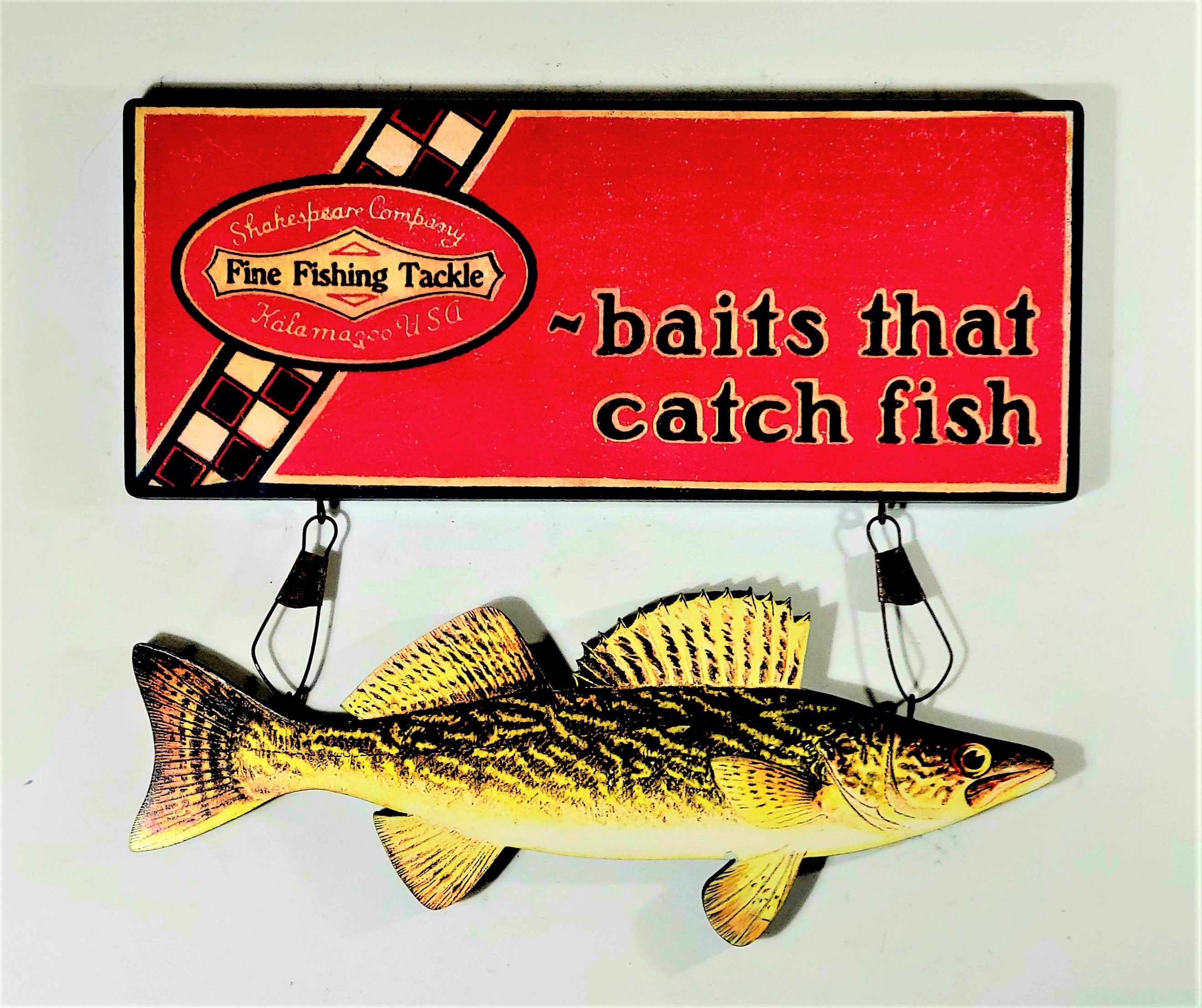 SHAKESPEARE Co. Fine Fishing Tackle Sign With Walleye Reproduction 