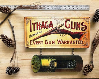 ITHACA GUNS ~ Hammer & Hammerless Sign with UMC  Arrow Window Shell
