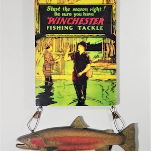1920's WINCHESTER Fishing Tackle Sign With a 16 Brown Trout Reproduction 