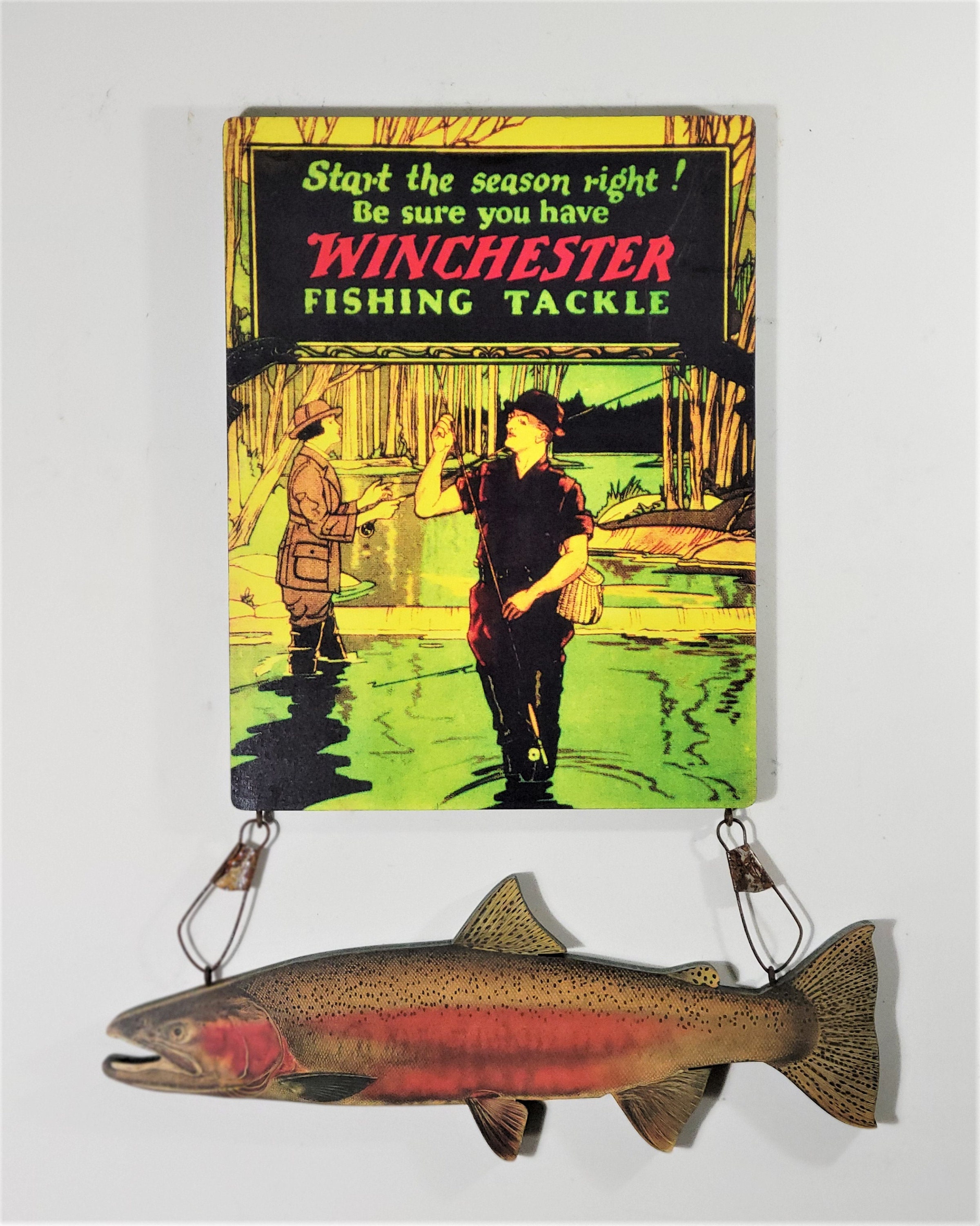 1920's WINCHESTER Fishing Tackle Sign With a 16 Brown Trout