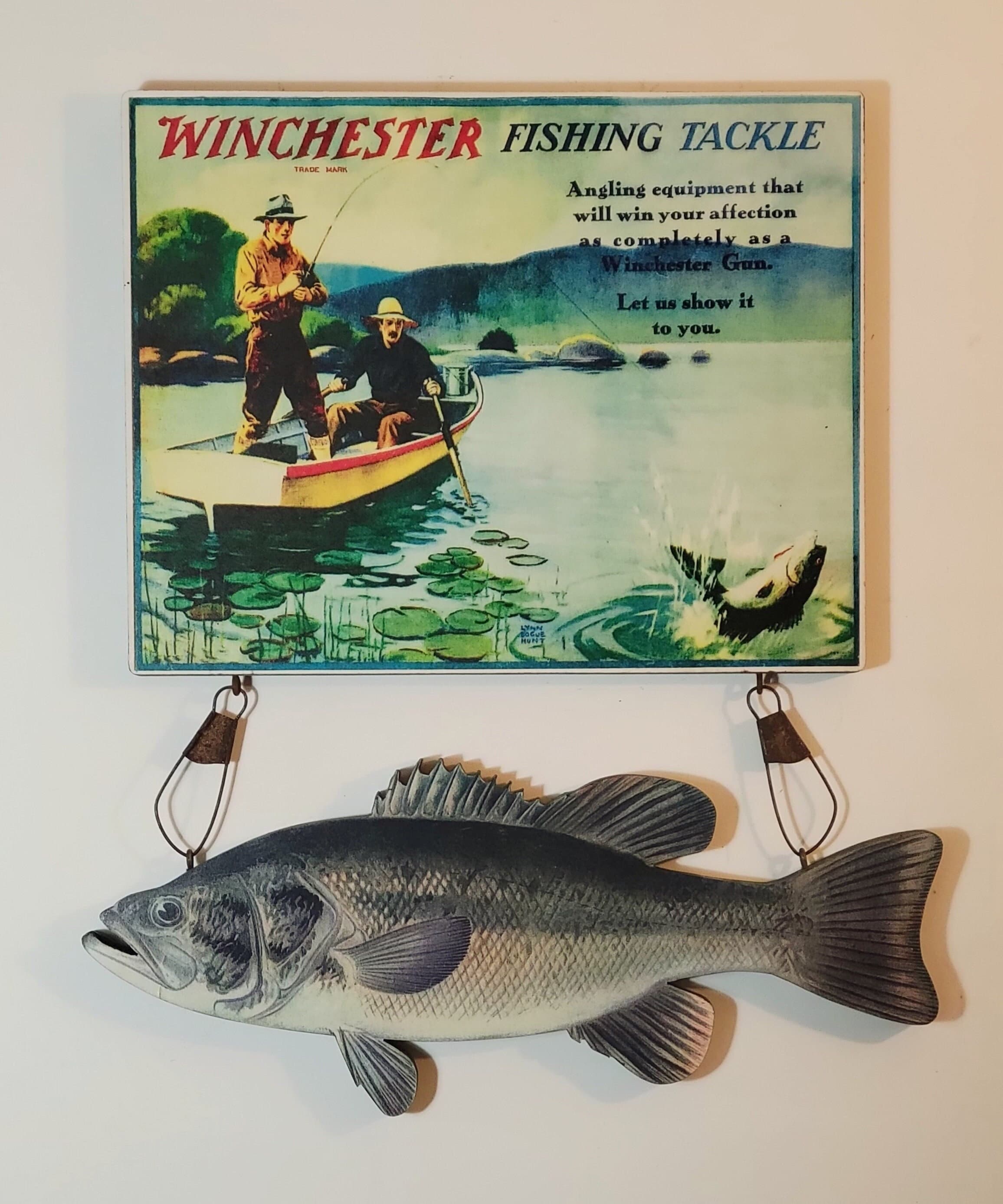 1930 WINCHESTER FISHING TACKLE Calendar Sign With a 16 Largemouth