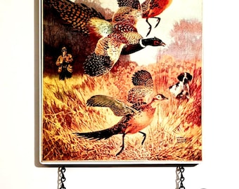 WINCHESTER 1929 # Flying Pheasants Flushed by Hunter and his Dog Hunting Sign