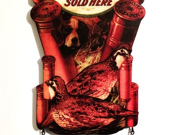 Winchester 1906 ~ Dog with 2 Quails and Shotgun Shells Die-Cut Sign