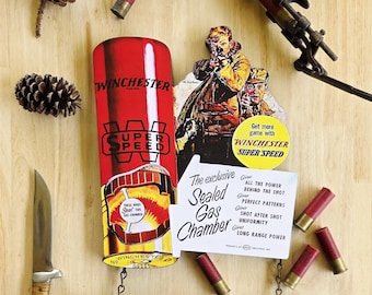 1935 Winchester Super Speed "His First Duck" Father, Son, Dog Die-Cut Sign