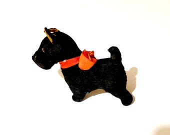 Steiff Vintage Mohair Black Scottish Terrier with glass eyes and nose.