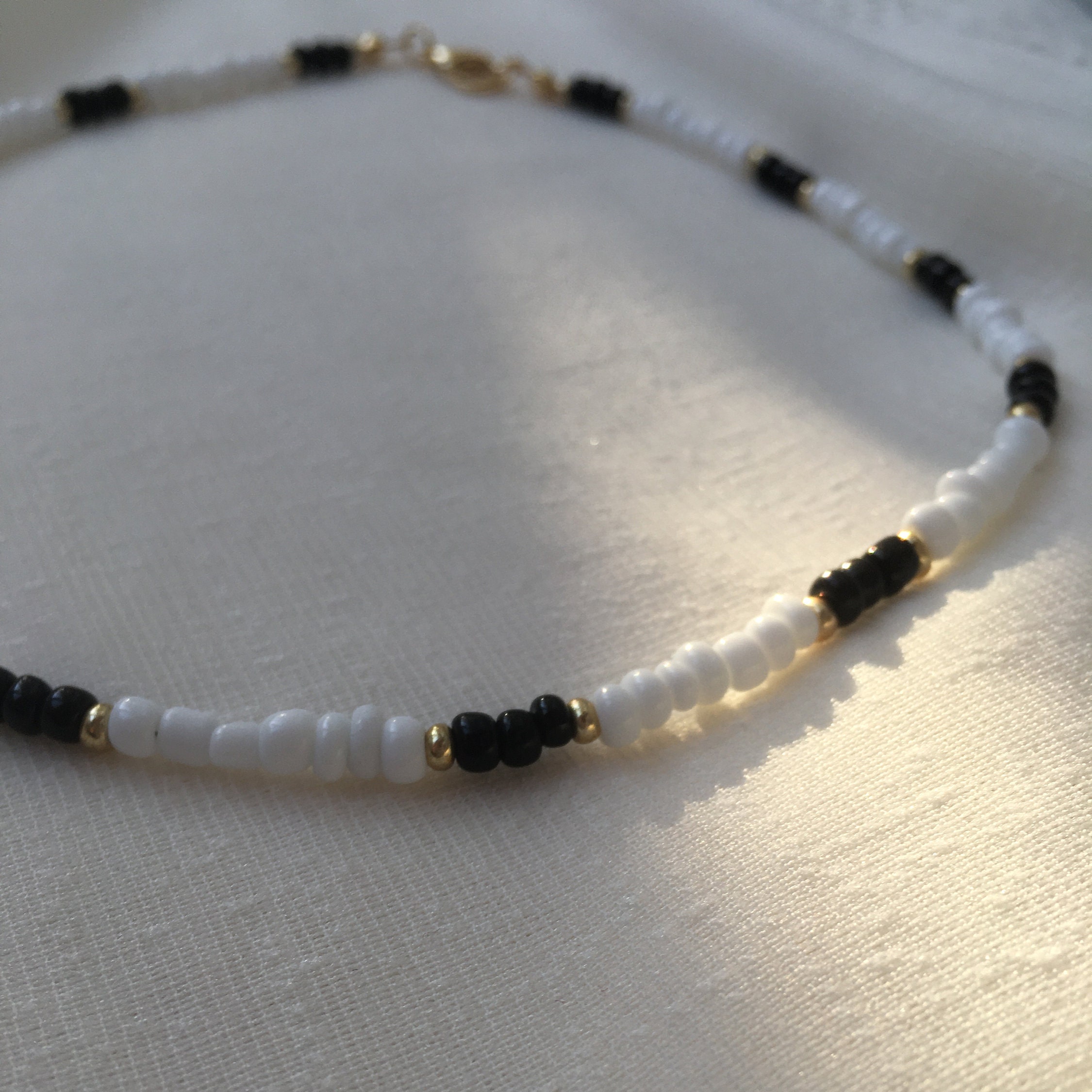Black and White Beaded Necklace Etsy