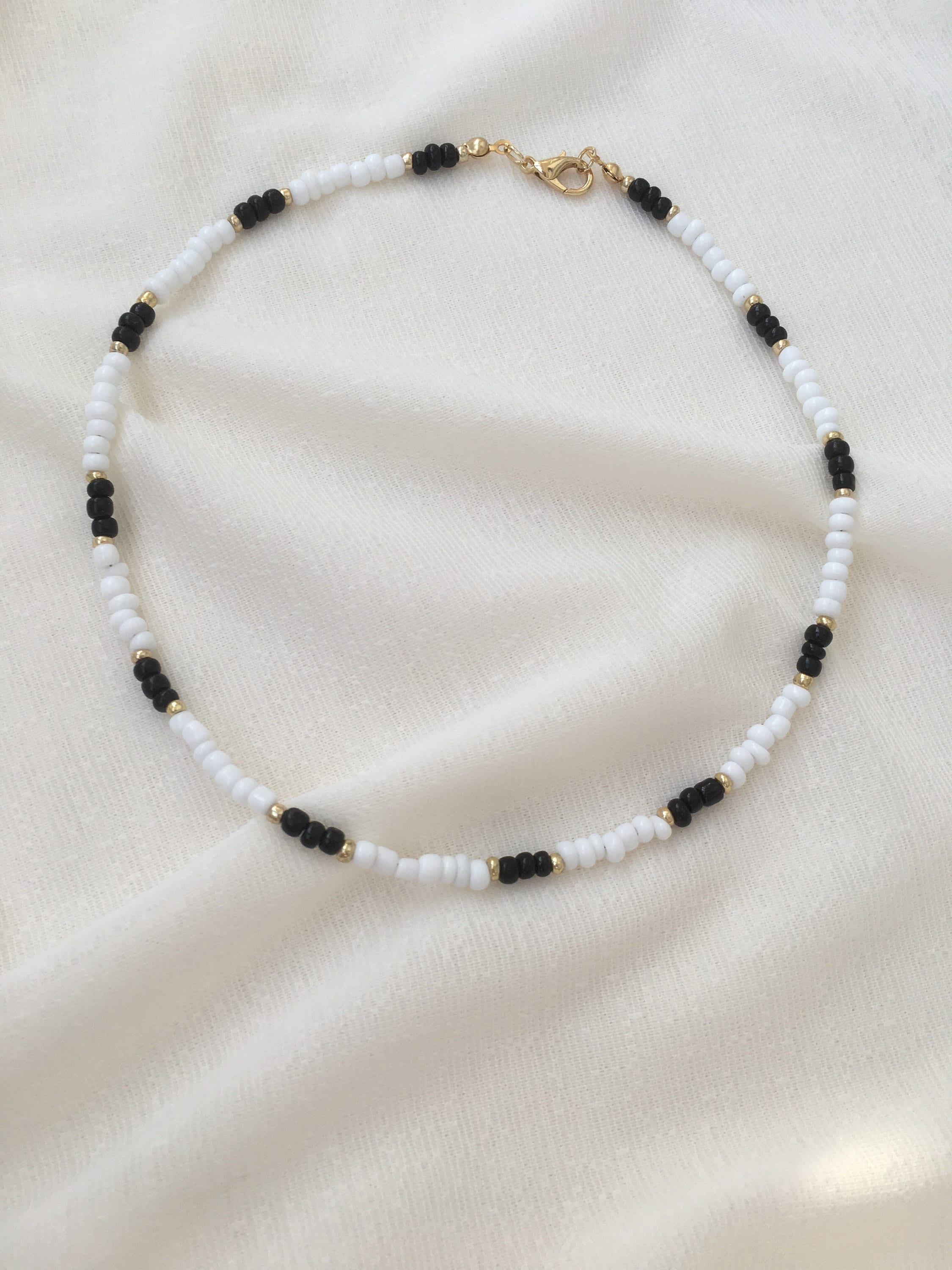 Black and White Beaded Necklace Etsy