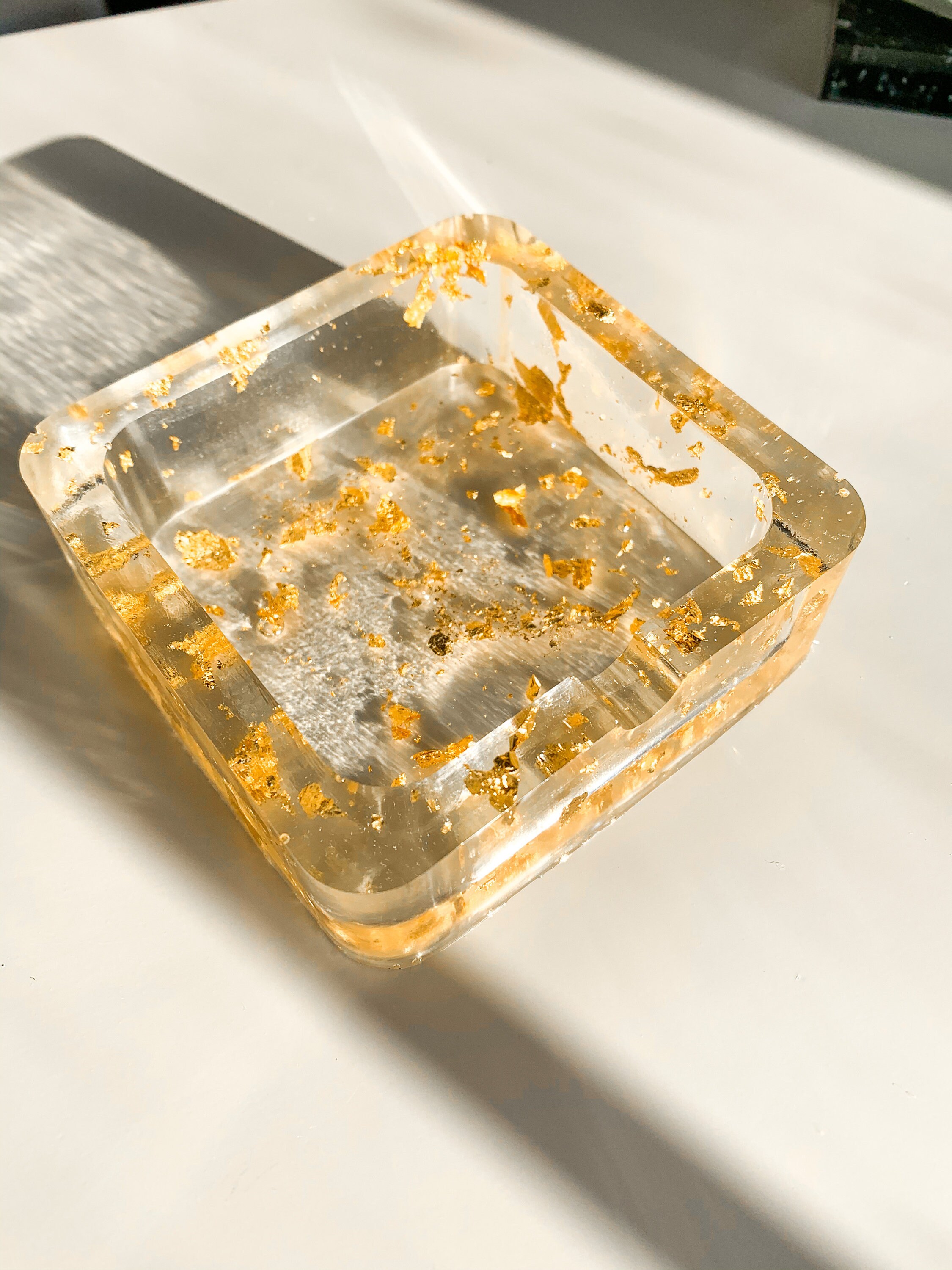 Clear Resin Ashtray with Gold Flakes Etsy