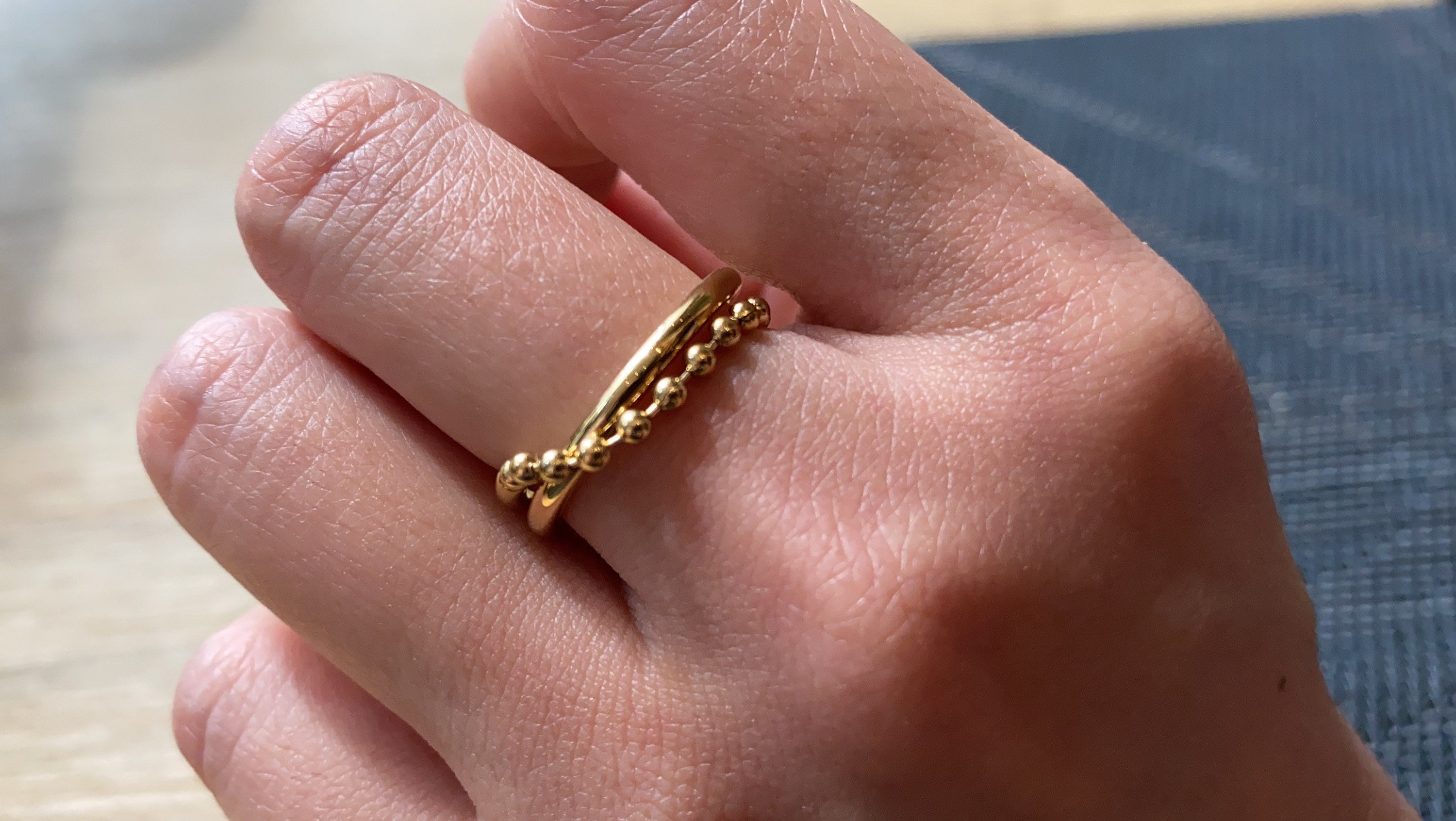 Anxiety Gold Ring 18K Gold Plated Gold Ring Bead Ring Delicate Etsy