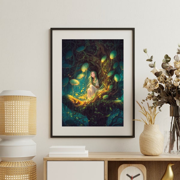 Ethereal Willow Wisp Print, Fantasy Botanical Art, Woodland Spirit, Whimsical Home Accent