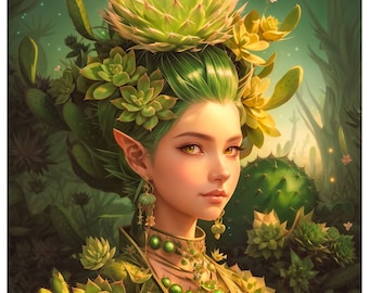 Cacti Conjuror Art Print #4 - Botanical, Desert & Fantasy Inspired, Ideal for Nature Lovers and Magical Creature Admirers, Fine Art