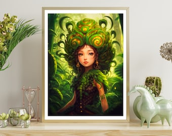 Enchanted Forest Artwork, Fairy Inspired Botanical Print, Fantasy Wall Hanging, Above Crib Art, Magical Elf Decor, Whimsical Home Accents