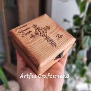Personalized Wood Rosary Box, Customized Any Message Rosary box - Religious gift for Baptism, Confirmation, Communion | Keepsake trinket box