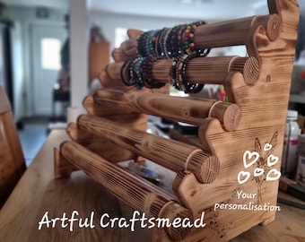 Wooden Bracelet Display Stand • Handmade Solid Pine Jewelry Organizer • Rustic Bracelet Holder Rack for Market or Home