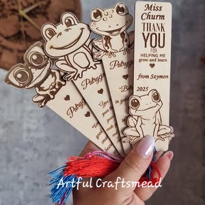 Personalized Frog Bookmark – Wooden Teacher Gift, Custom Name & Quote, Cute Book Lover Gift for Kids or Adults