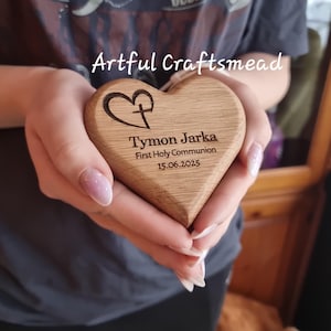 Charming Heart-Shaped Rosary Box, Personalized Solid Oak Box For Rosary, Custom With Name Date Message