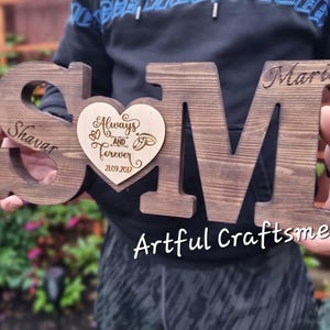 Initiales de couple personnalisées, lettre de connexion avec coeur, lettre en bois pour mariage ou anniversaire d'amour, cadeau d'anniversaire pour elle, décoration