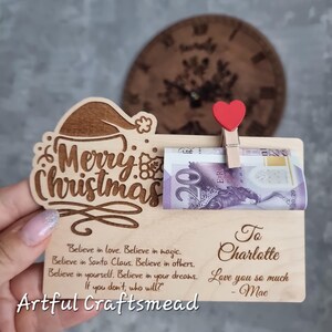 Carte de Noël en bois personnalisée pour cadeaux en argent, bon d'achat en espèces, moyen unique d'offrir de l'argent, carte en bois pour de l'argent