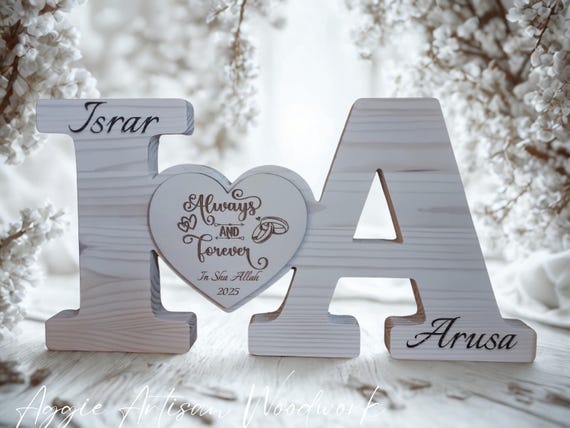 Personalised Wooden Couple Name Sign With Heart, Custom Wedding