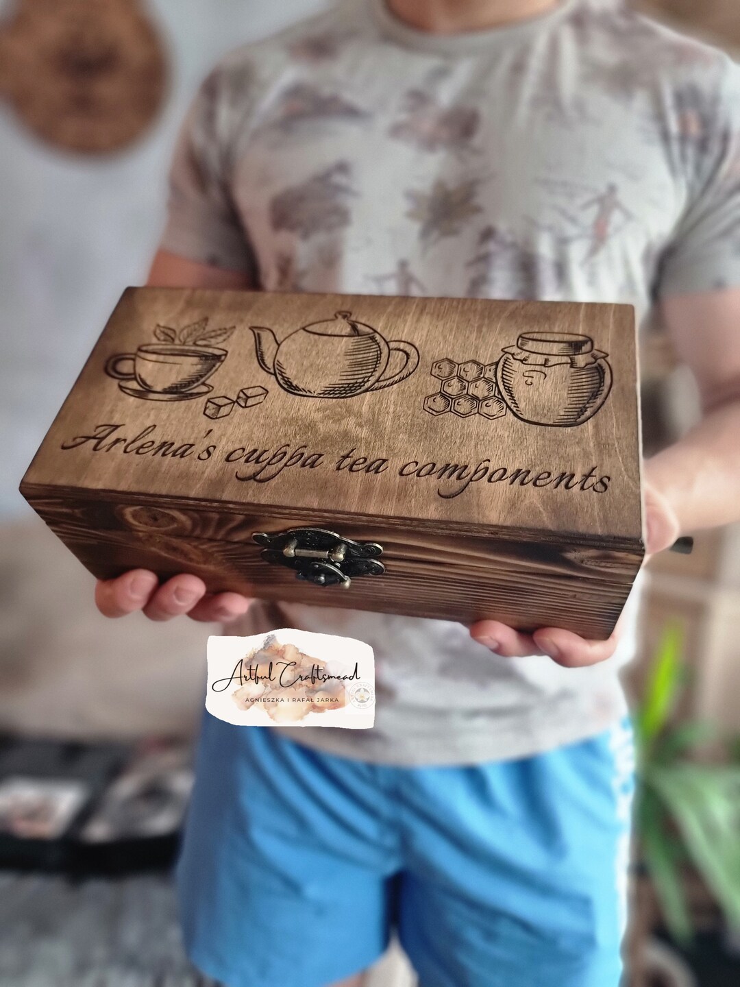 Personalized Engraved Wooden Tea Box, Storage With 3 Slots ...