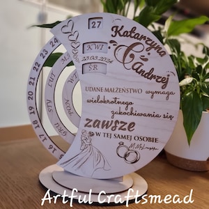 Personalized Wooden Perpetual Calendar, Perfect Gift For Wedding Or Anniversary, Custom With Names Date and Quotes