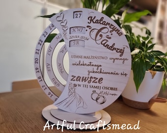 Personalized Wooden Perpetual Calendar, Perfect Gift For Wedding Or Anniversary, Custom With Names Date and Quotes