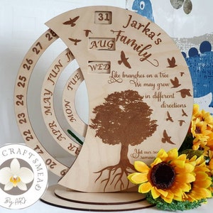 Personalised Wooden Perpetual Calendar, Standing Calendar, Circle Calendar, Home Decor, Desk Perpetual Calendar Family
