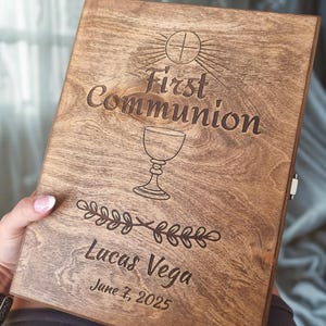 Personalised Wooden Communion Box | Handmade Bible & Keepsake Box | Engraved Solid Wood Memory Box