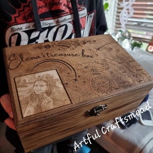 Handcrafted Personalized Wooden Treasure Box, Wooden Gift For All Occasion, Custom With Photo And Name, Unique Box