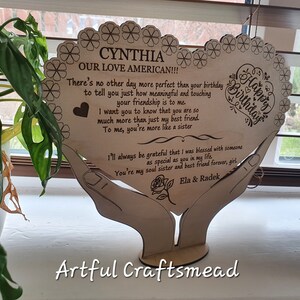 Personalized Wooden Heart on Stand, Heart with Flowers, Heart on Birthday Gift, Custom With Name And Your Quotes and Dedication