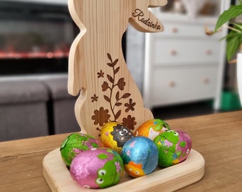 Solid Wood Bunny Rabbit With Bowl For Decoration, Eggs, Easter Decor Figurine Bunny, Personalised Rabbit,