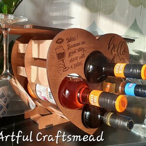 Personalized Wooden Mini Rack 4 Bottle Wine And 4 Glasses, Heart Shape Rack, Custom With Name And Quotes image 7