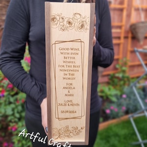 Personalized Wooden Wine Box – Perfect for Weddings and Anniversaries, Custom With Name, Date and Dedication