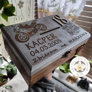Personalised Wooden Money Box, Birthday Gift, Large Piggy Bank Gift, Motorcycle Gift Fanatic, Fund For New Motor