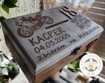 Personalised Wooden Money Box, Birthday Gift, Large Piggy Bank Gift, Motorcycle Gift Fanatic, Fund For New Motor